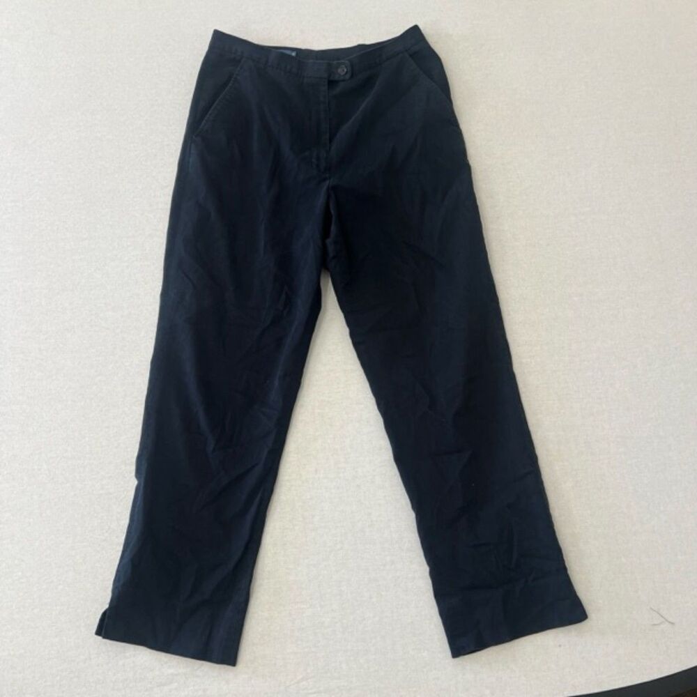 Faconnable Womens 12 Navy Blue Stretch Cotton Pants Straight Leg Trousers